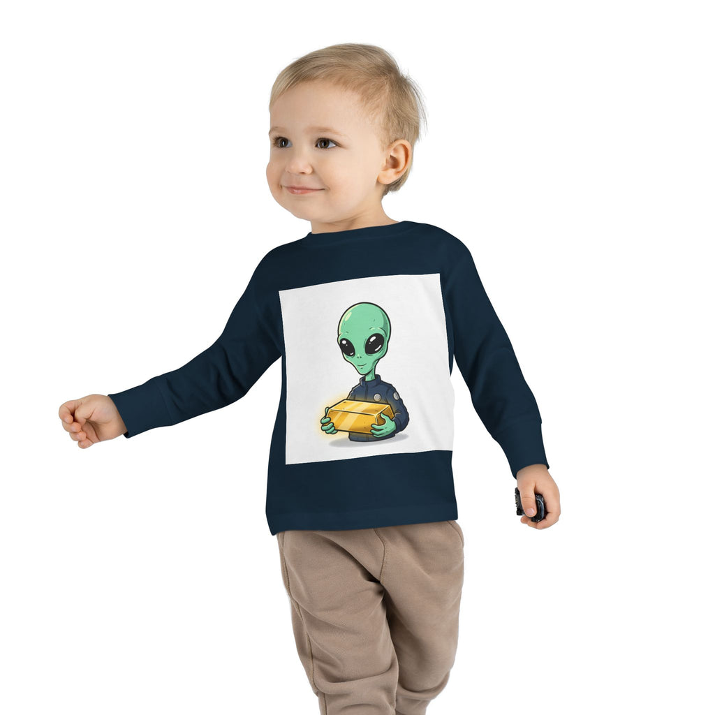 Alien Holding Gold Bar Toddler Long Sleeve Tee
