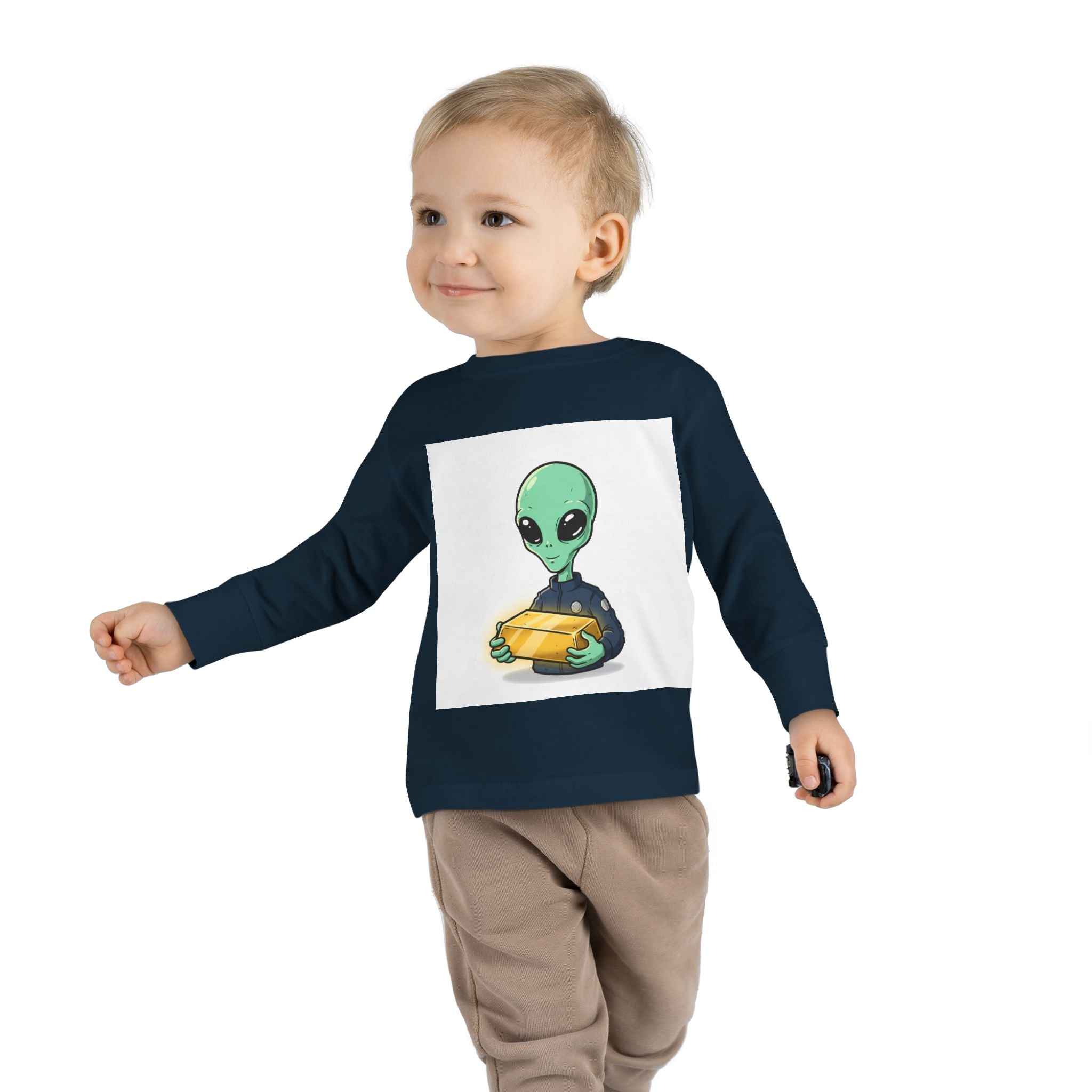 Alien Holding Gold Bar Toddler Long Sleeve Tee