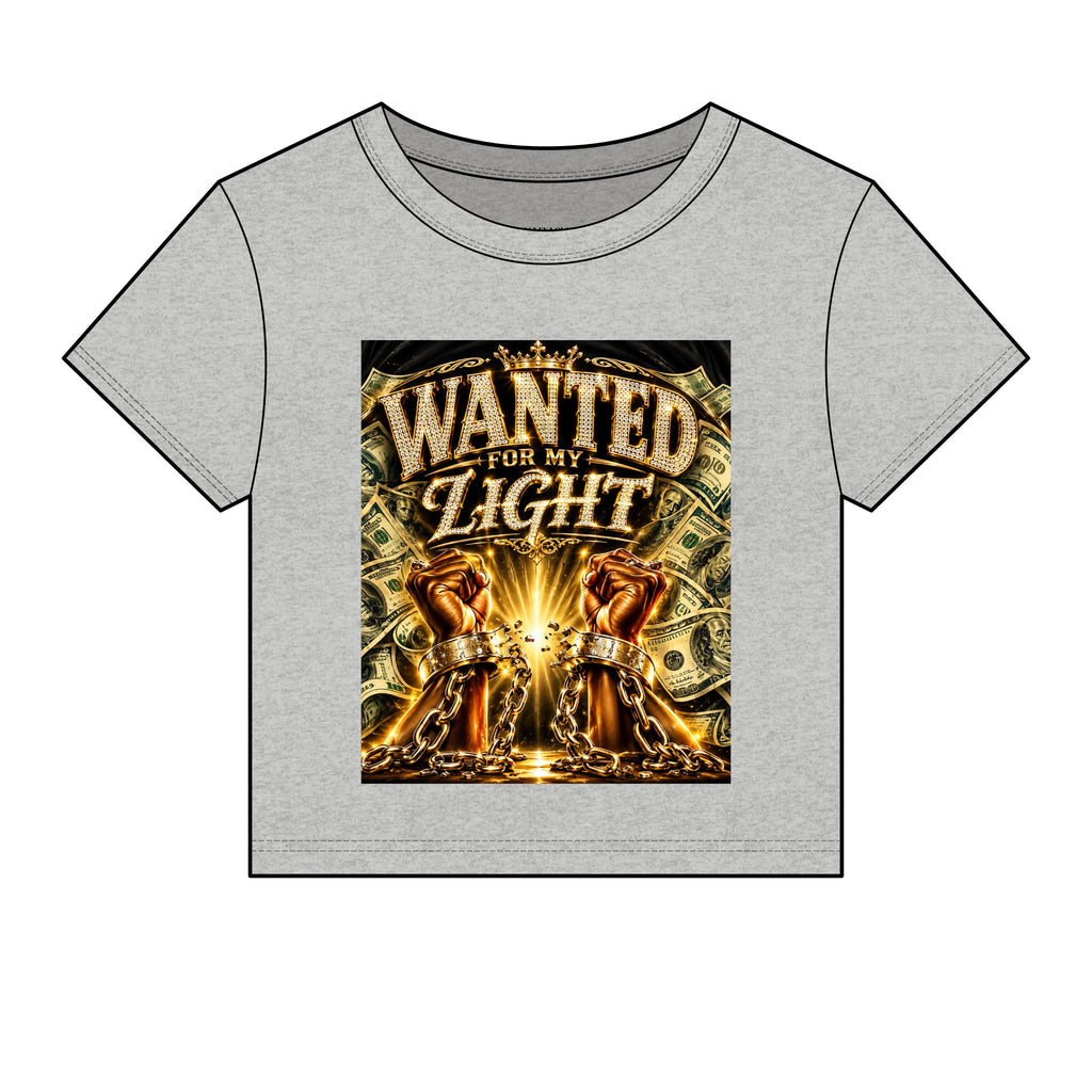 Wanted For My Light Baby Tee — Gold Fist Graphic Crop Top