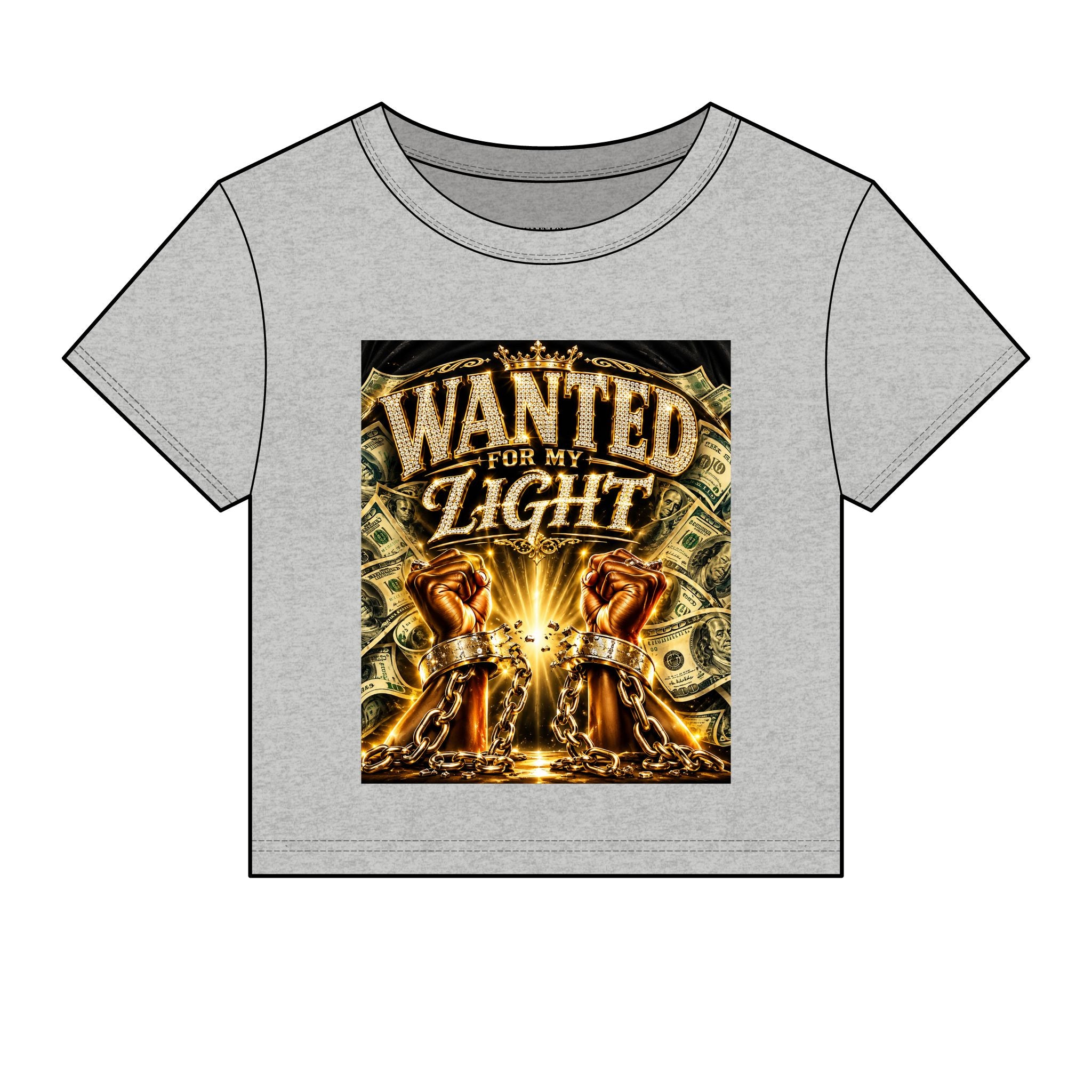 Wanted For My Light Baby Tee — Gold Fist Graphic Crop Top