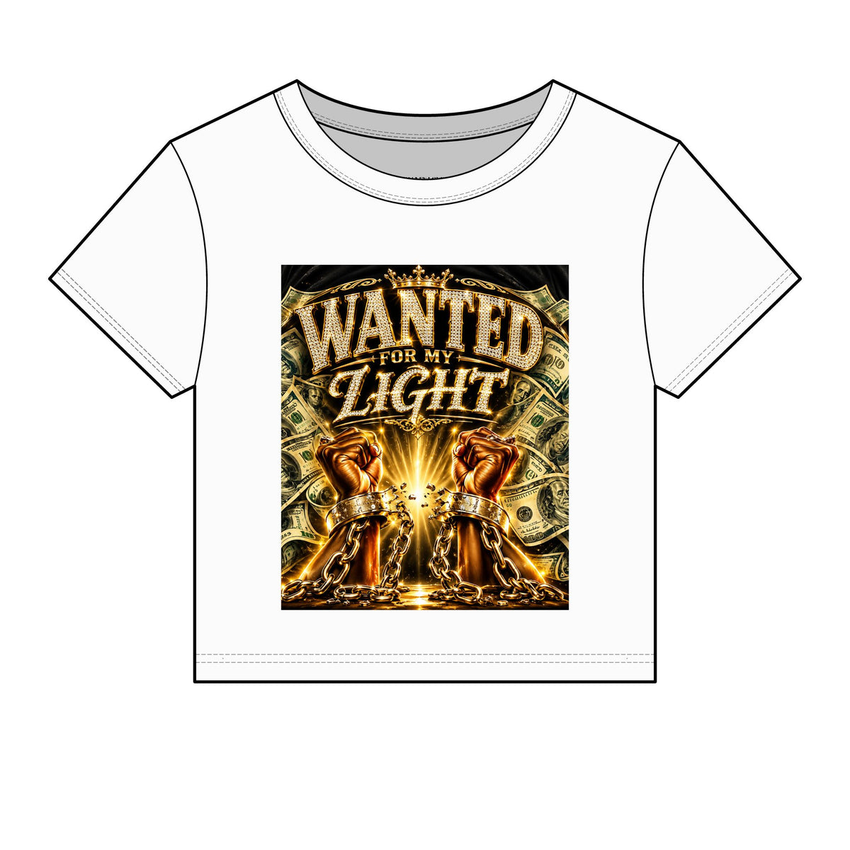 Wanted For My Light Baby Tee — Gold Fist Graphic Crop Top
