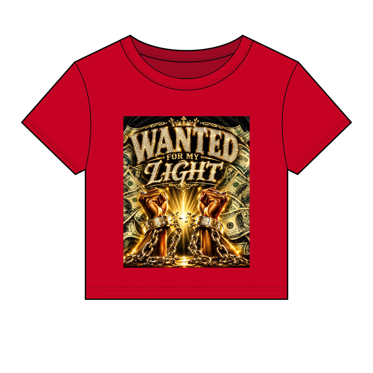 Wanted For My Light Baby Tee — Gold Fist Graphic Crop Top
