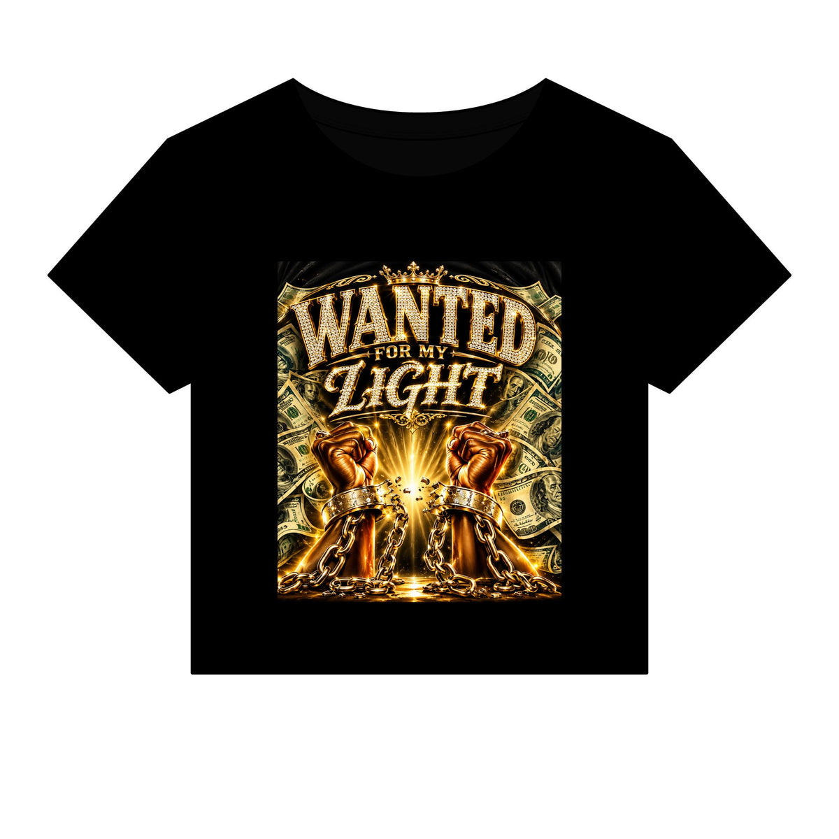 Wanted For My Light Baby Tee — Gold Fist Graphic Crop Top