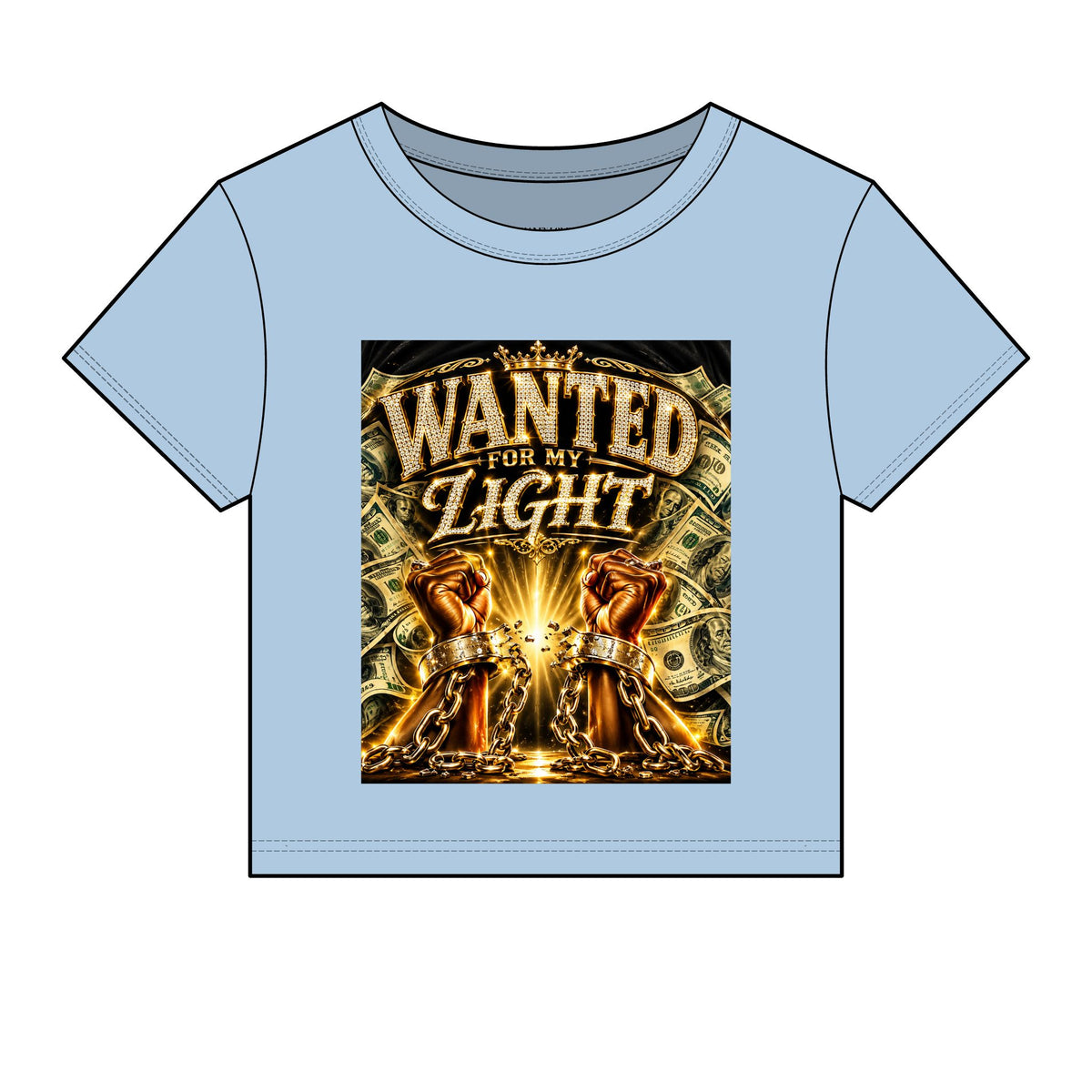 Wanted For My Light Baby Tee — Gold Fist Graphic Crop Top