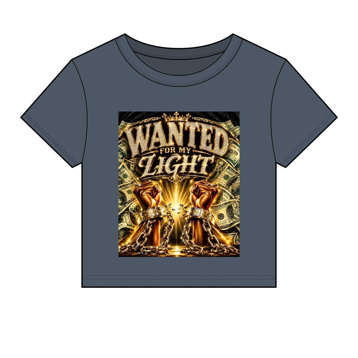 Wanted For My Light Baby Tee — Gold Fist Graphic Crop Top