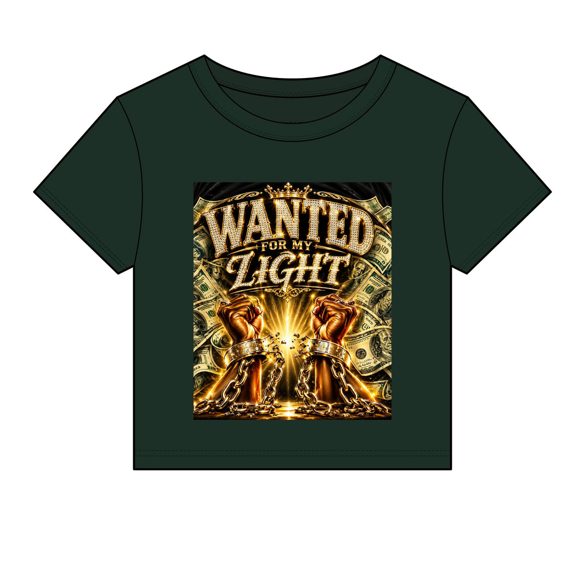 Wanted For My Light Baby Tee — Gold Fist Graphic Crop Top