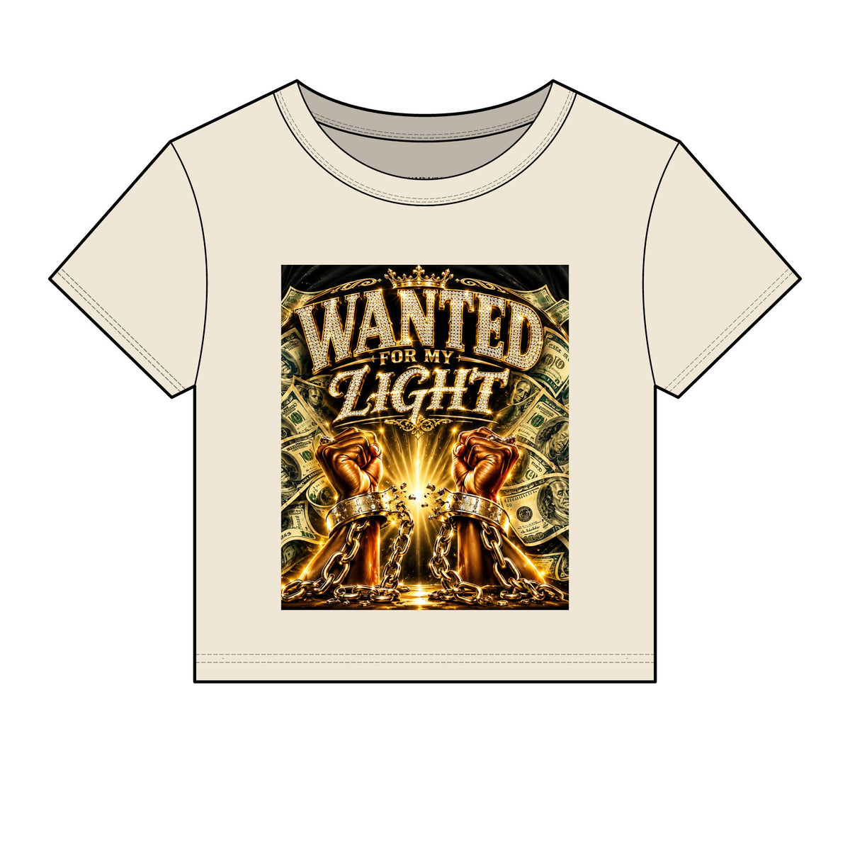 Wanted For My Light Baby Tee — Gold Fist Graphic Crop Top