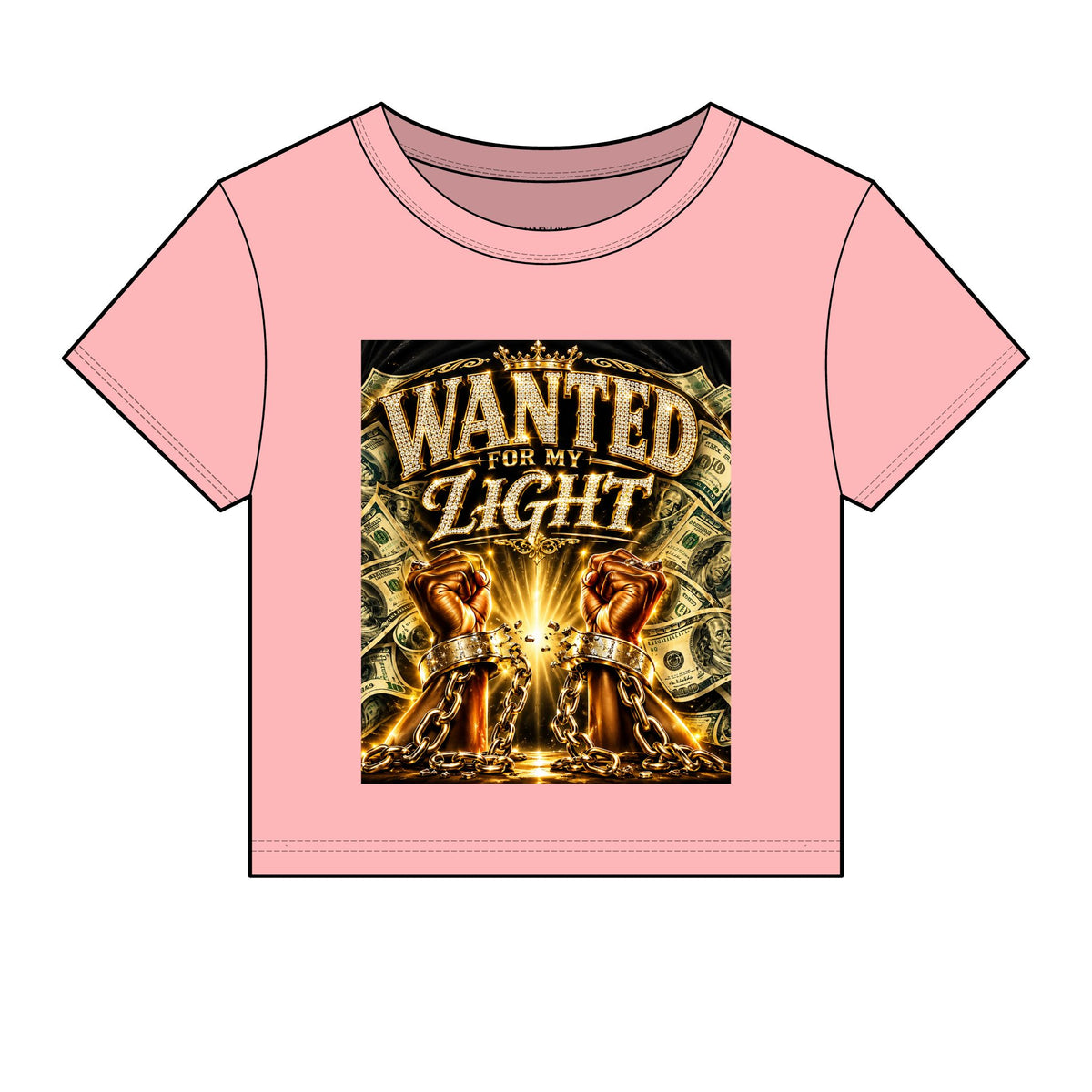 Wanted For My Light Baby Tee — Gold Fist Graphic Crop Top