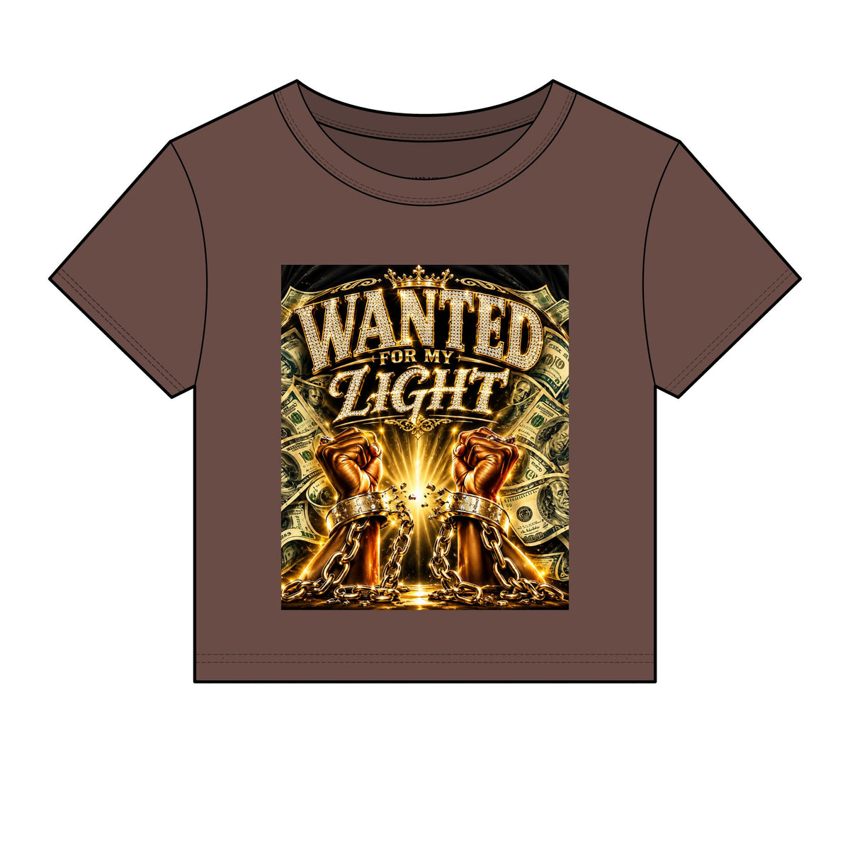 Wanted For My Light Baby Tee — Gold Fist Graphic Crop Top