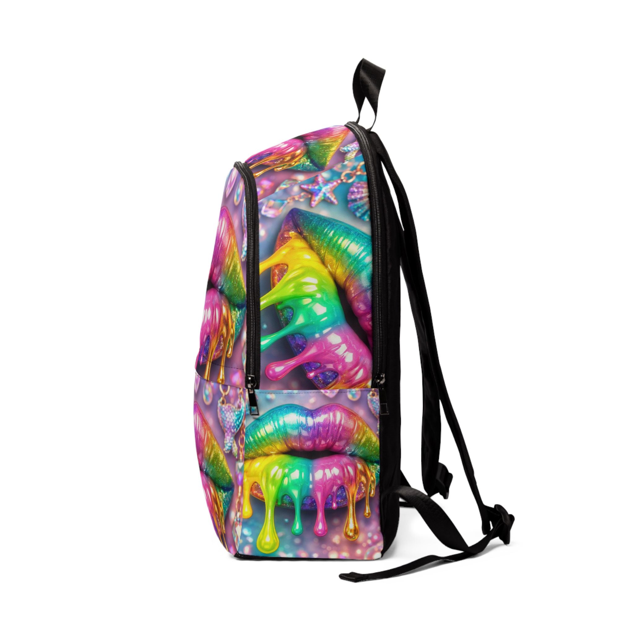Rainbow Drip Lips Backpack — Colorful Pop Art School Bag