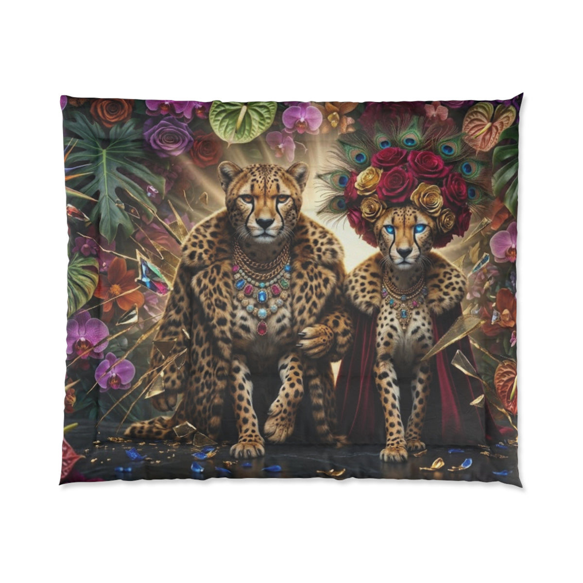 Majestic Leopard Couple Floral Jungle Comforter
