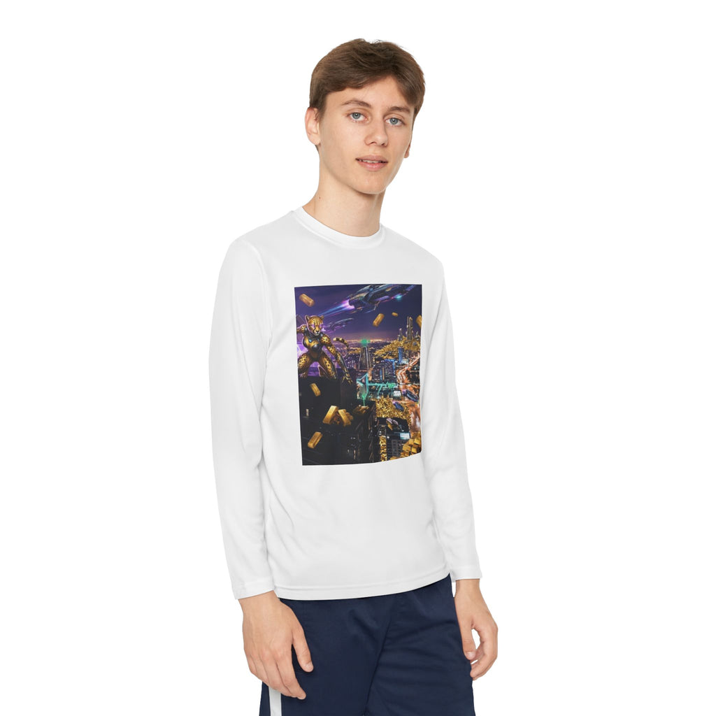 Youth Long Sleeve Tee – Colorful Night Cityscape Graphic Shirt