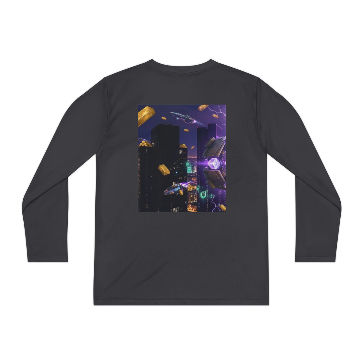 Youth Long Sleeve Tee – Colorful Night Cityscape Graphic Shirt