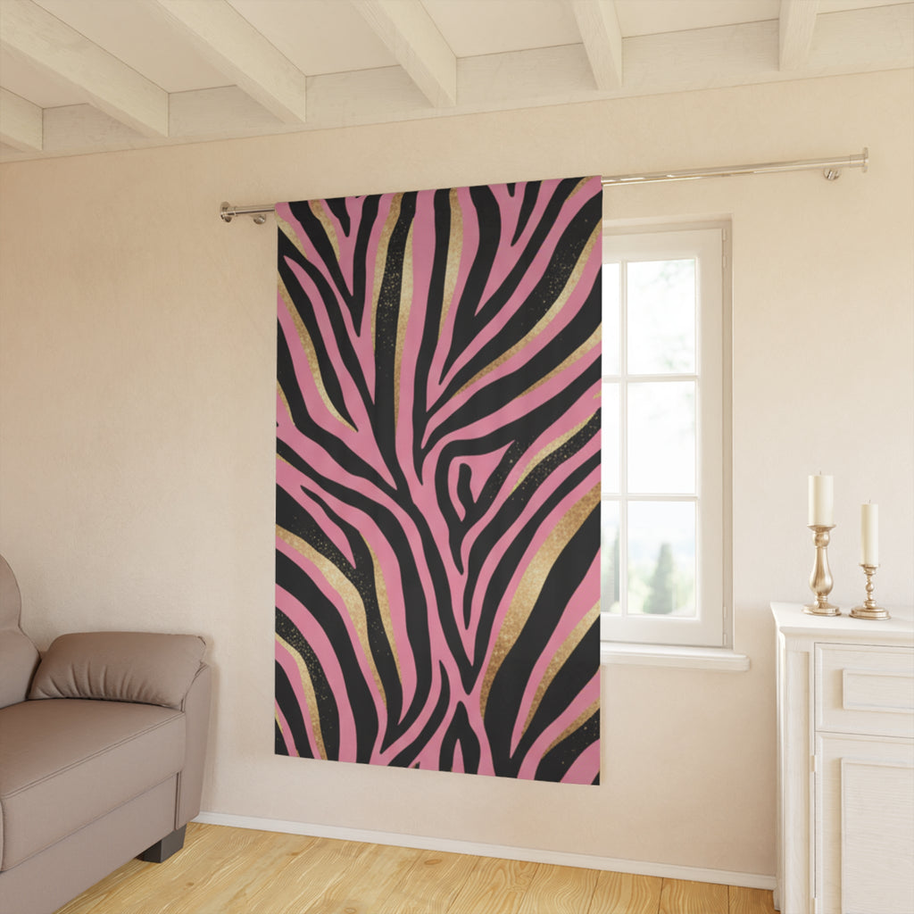 Pink Zebra Print Curtain Panel — Bold Animal Stripe Window Drapery