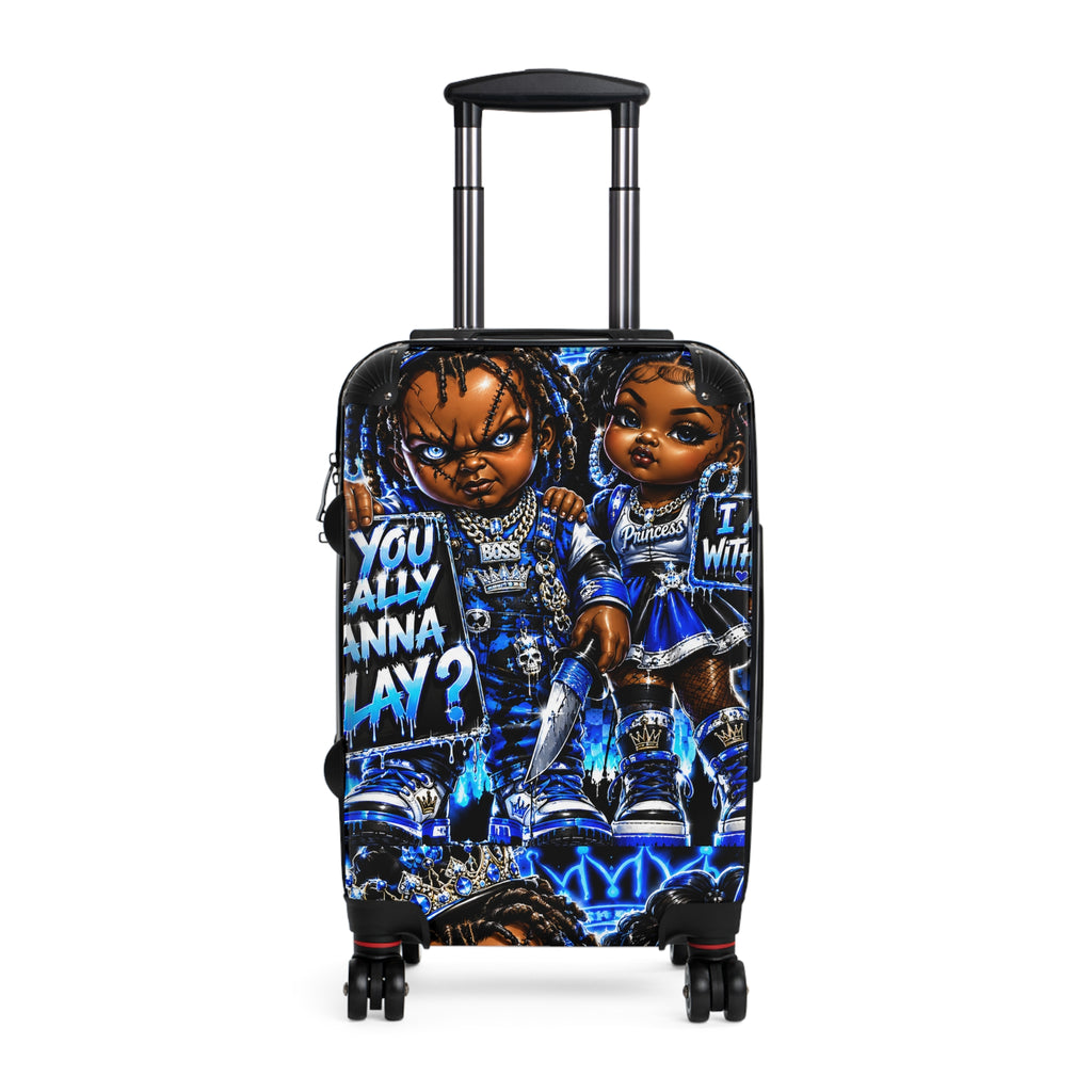 Urban Cartoon Suitcase – 'You Gotta Anna Play?' Blue Travel Luggage for Kids & Teens