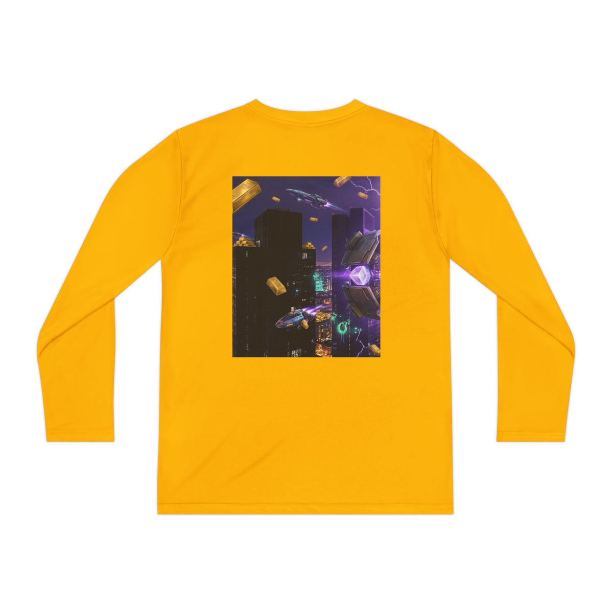 Youth Long Sleeve Tee – Colorful Night Cityscape Graphic Shirt