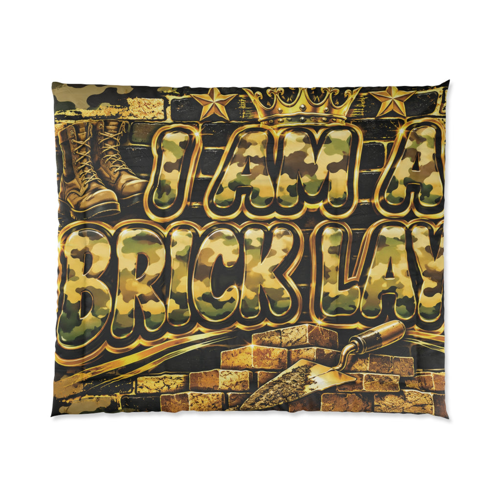 Bricklayer Camo Comforter — "I Am A Bricklayer" Quilted Bedding for Construction Workers