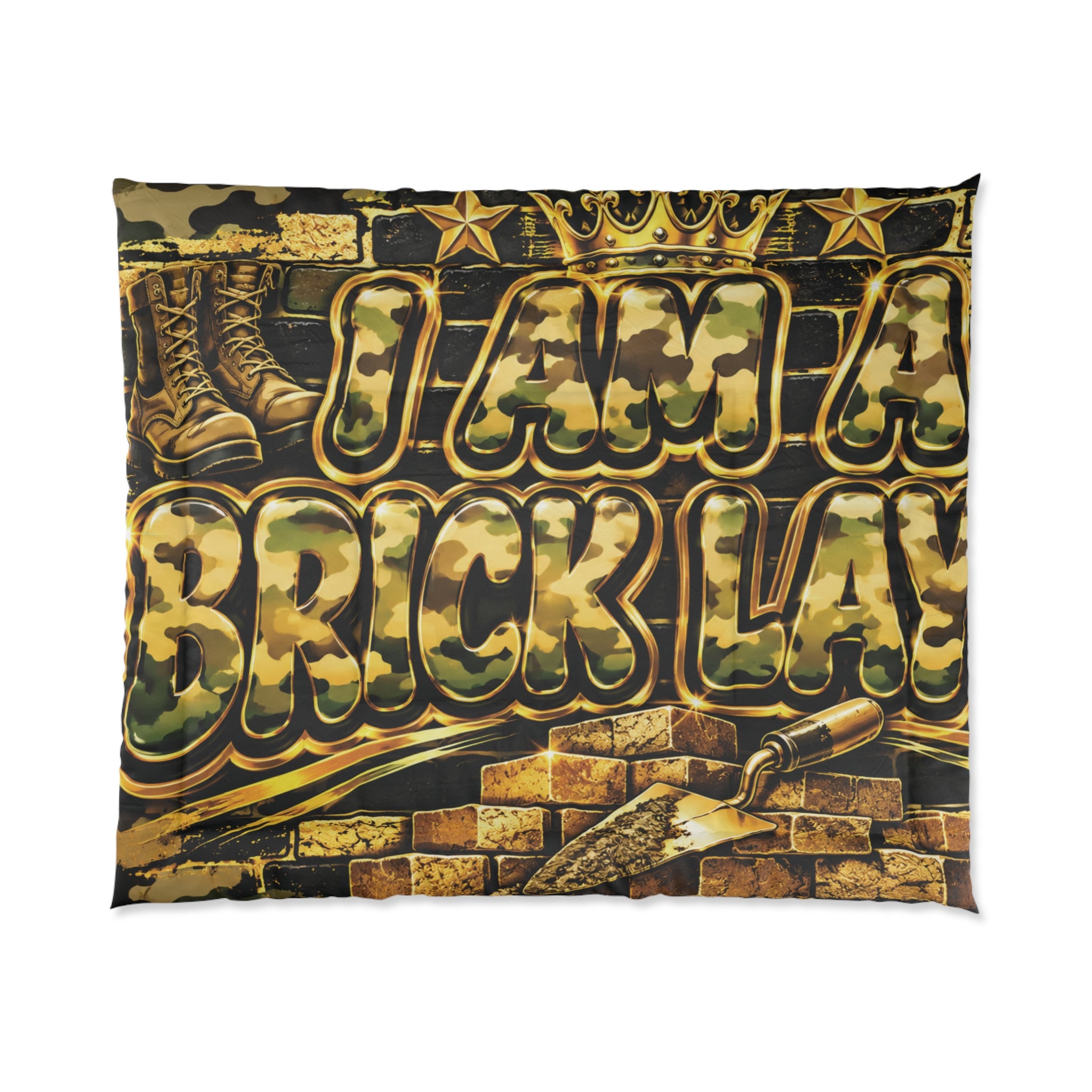 Bricklayer Camo Comforter — "I Am A Bricklayer" Quilted Bedding for Construction Workers