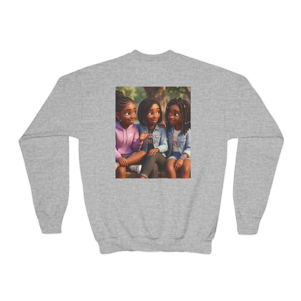 Youth Crewneck Sweatshirt Featuring Diverse Best Friends Illustration