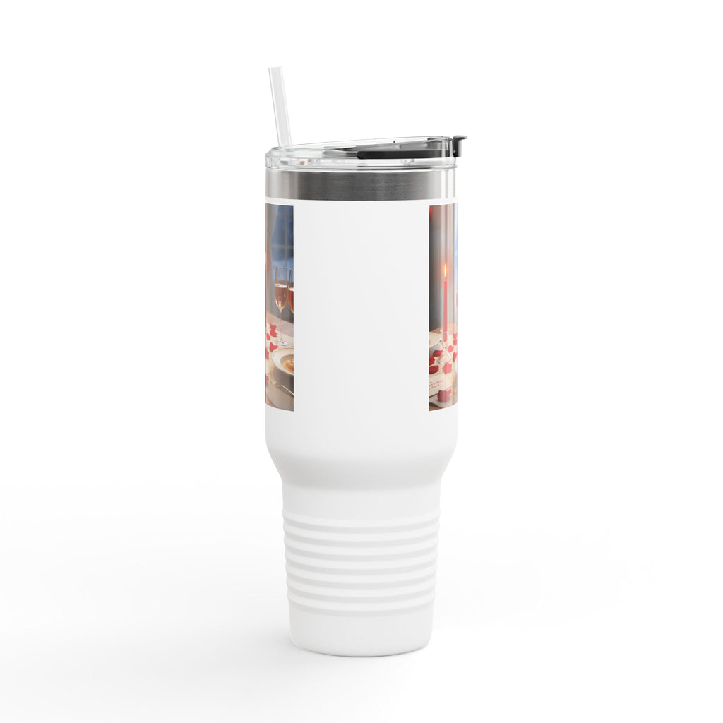 40oz Insulated Travel Mug — Romantic Candlelit Dinner Design