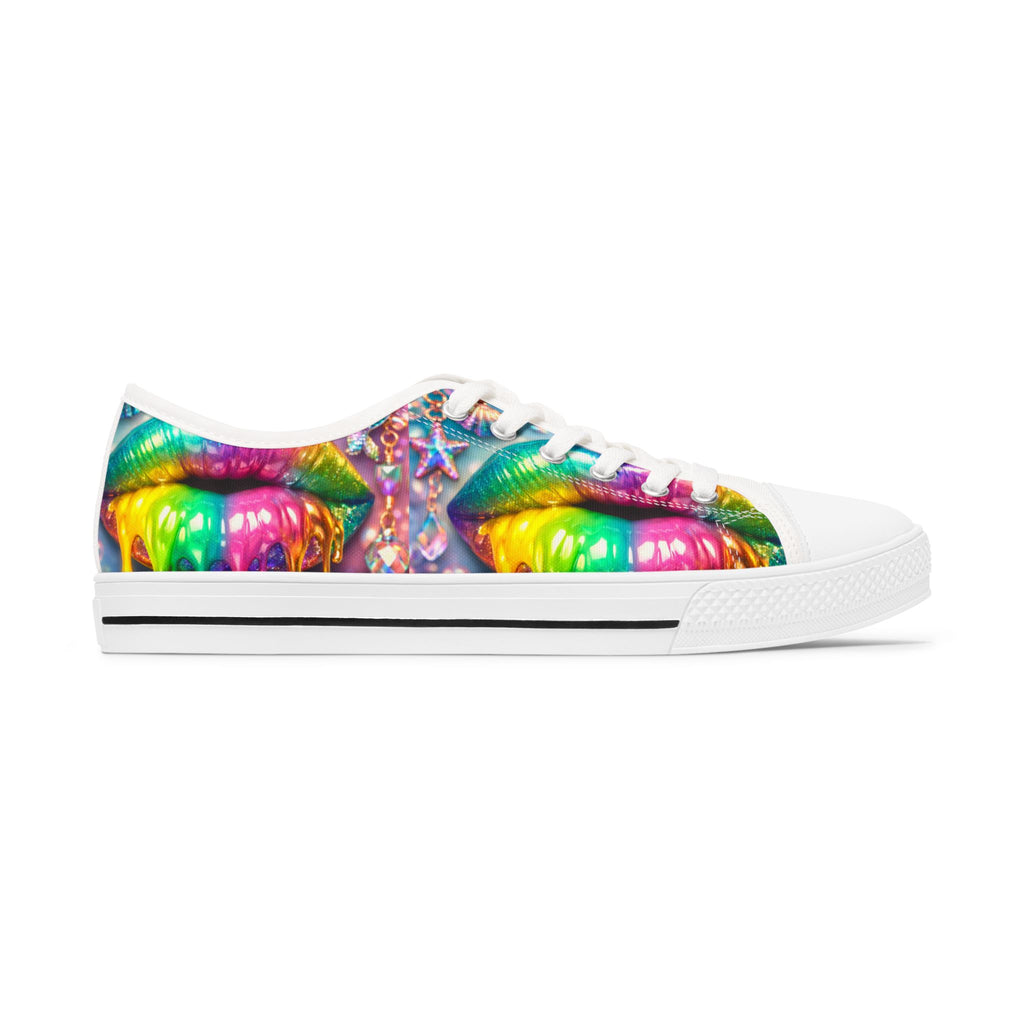 Low Top Sneakers — Colorful Rainbow Lip Print Women's Canvas Shoes