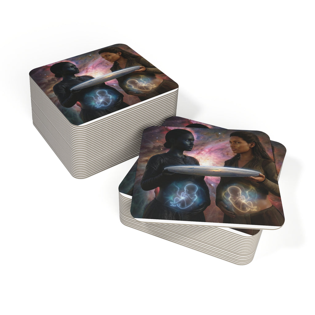 Mystical Duality Coasters — Cosmic Mothers Artwork (Set of 50/100)
