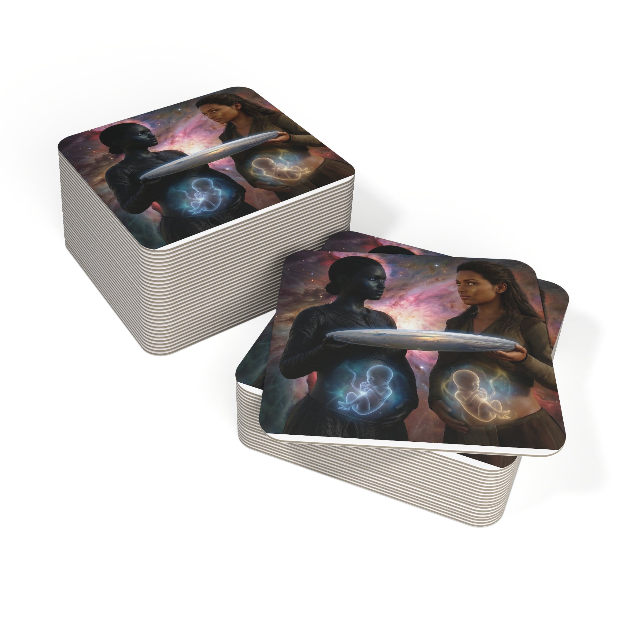 Mystical Duality Coasters — Cosmic Mothers Artwork (Set of 50/100)