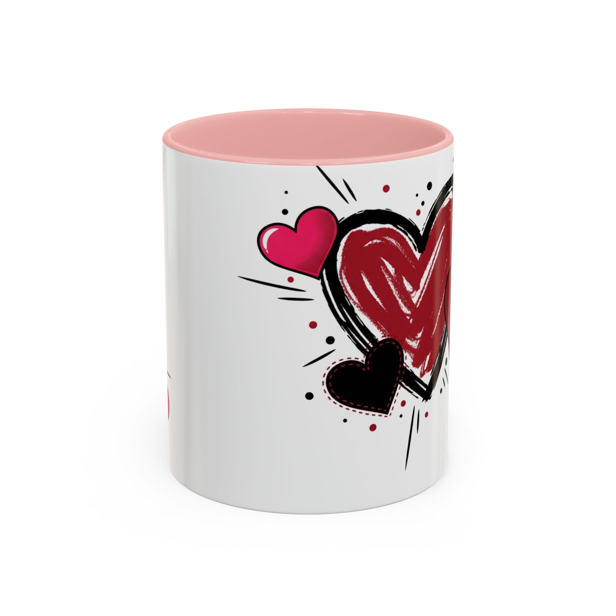 Hand-Drawn Hearts Accent Coffee Mug – Romantic Valentine’s Day Gift (11/15oz)