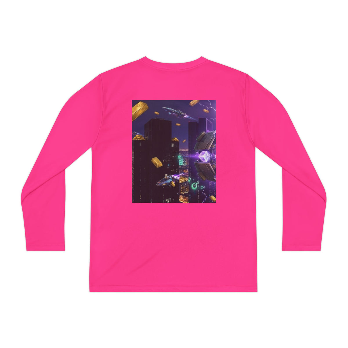 Youth Long Sleeve Tee – Colorful Night Cityscape Graphic Shirt