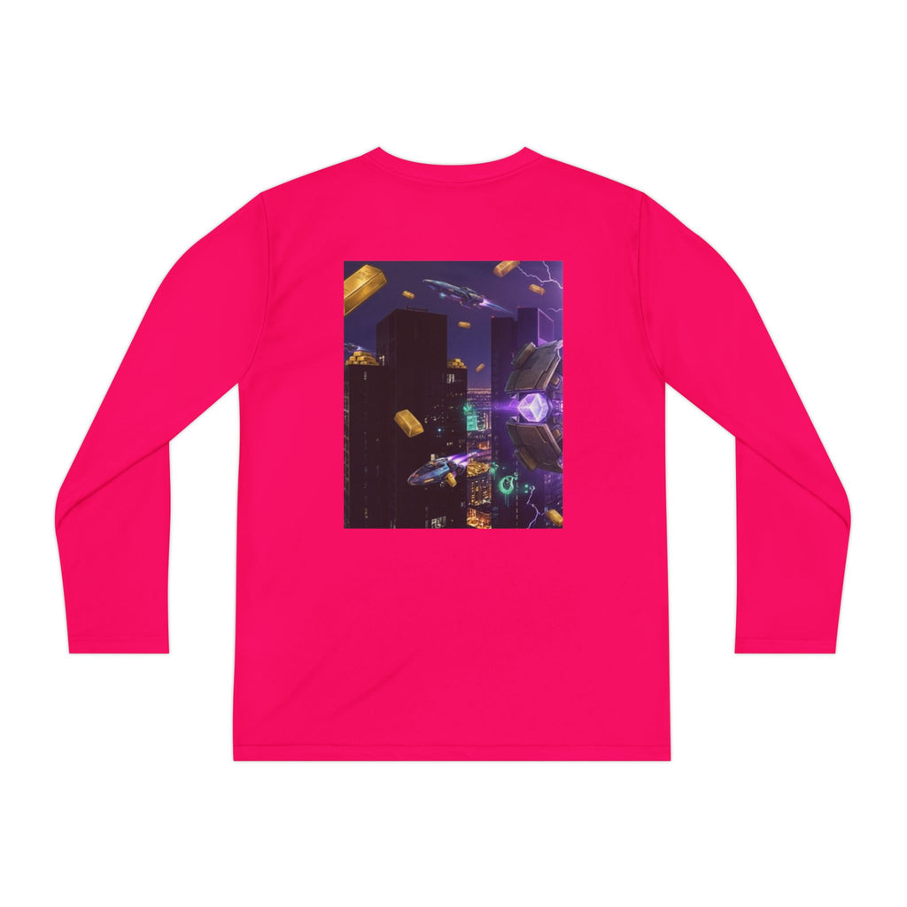 Youth Long Sleeve Tee – Colorful Night Cityscape Graphic Shirt