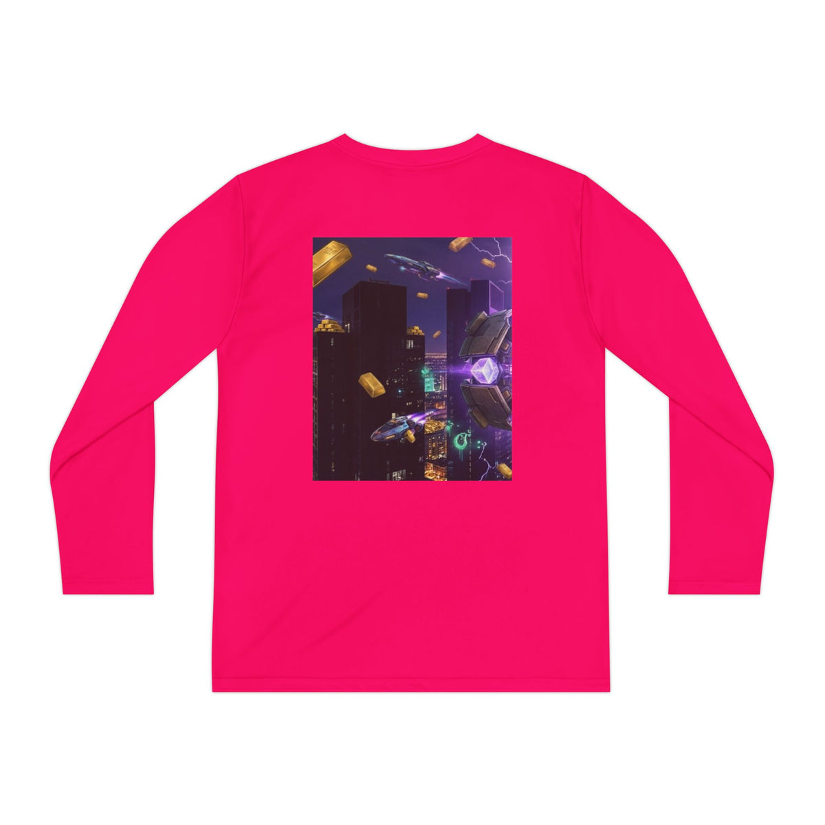 Youth Long Sleeve Tee – Colorful Night Cityscape Graphic Shirt