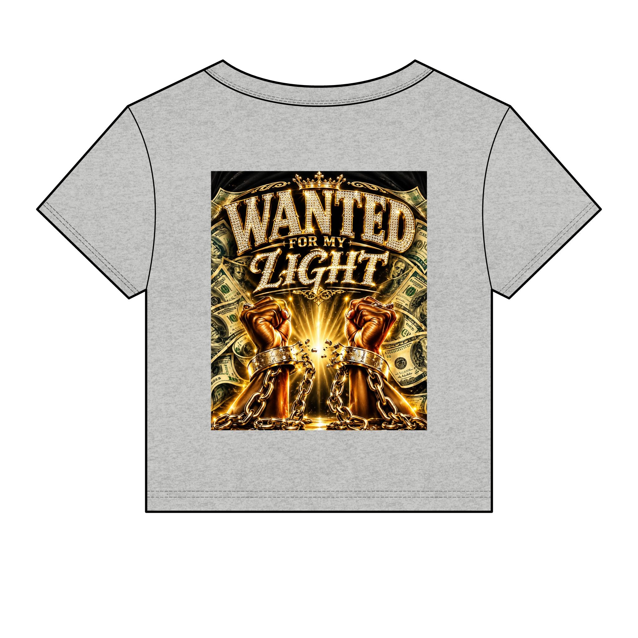 Wanted For My Light Baby Tee — Gold Fist Graphic Crop Top