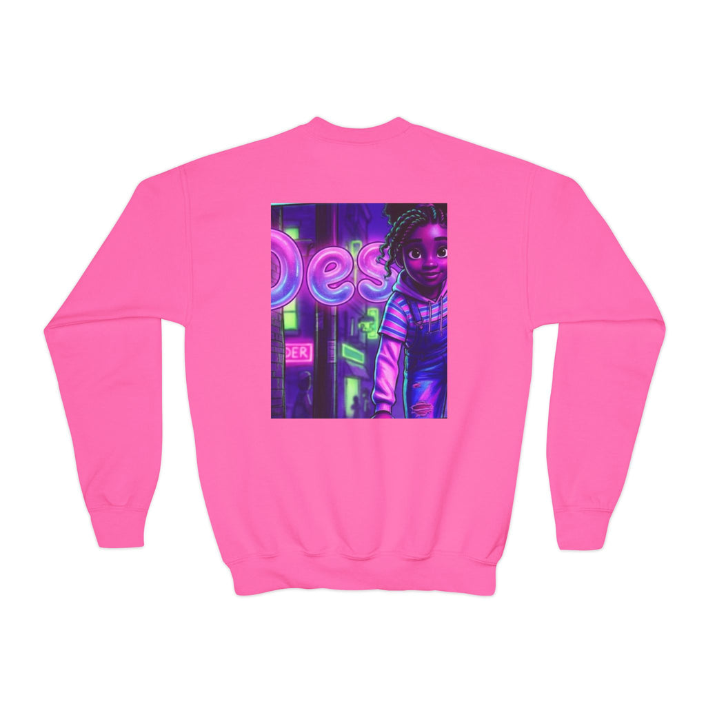 Youth “Destiny” Retro Neon Graphic Crewneck Sweatshirt