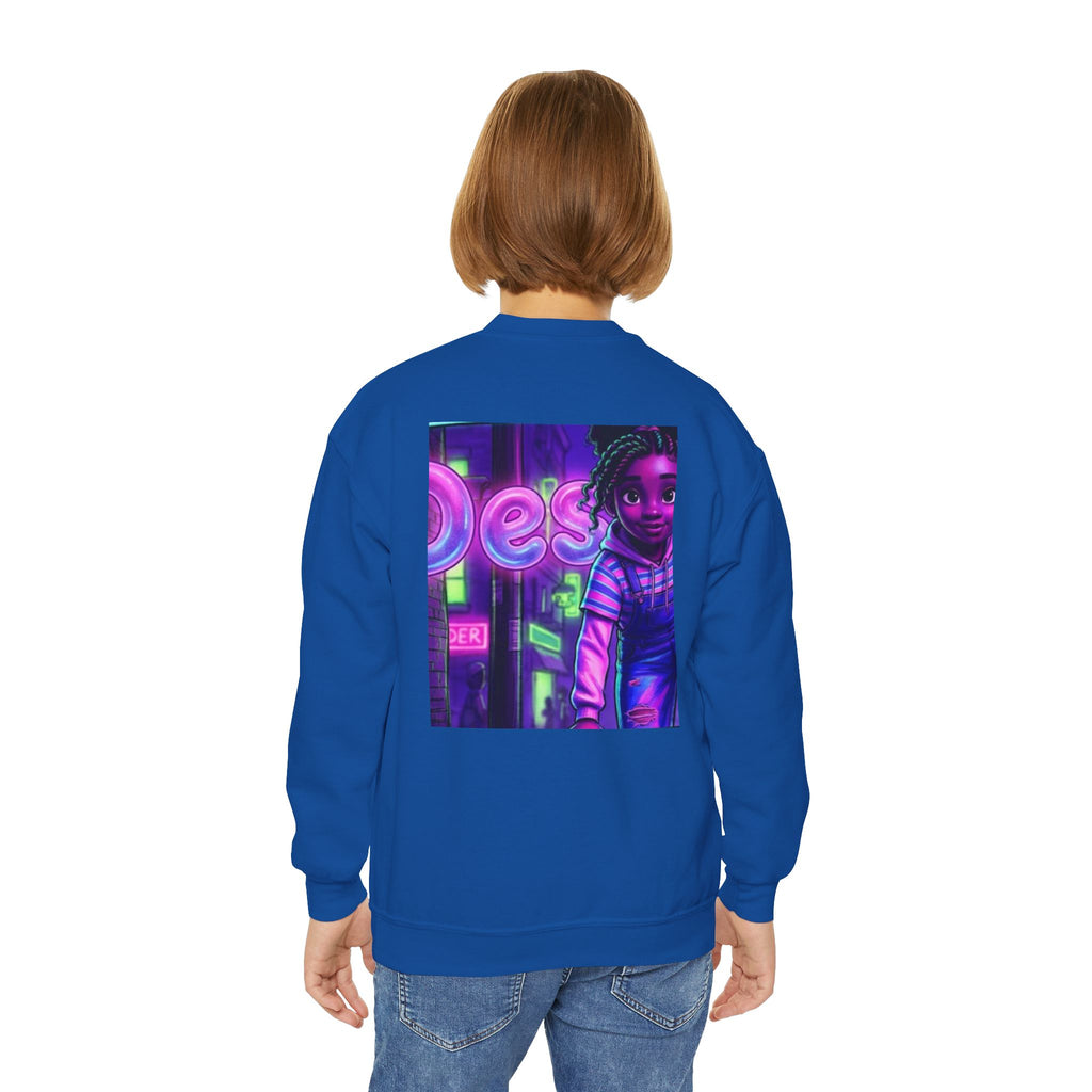 Youth “Destiny” Retro Neon Graphic Crewneck Sweatshirt