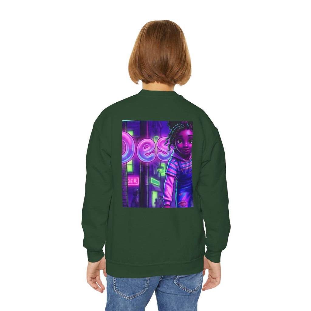 Youth “Destiny” Retro Neon Graphic Crewneck Sweatshirt