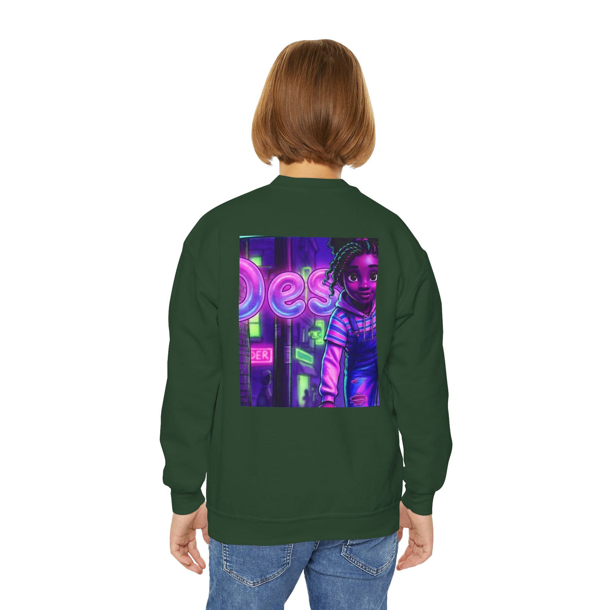 Youth “Destiny” Retro Neon Graphic Crewneck Sweatshirt