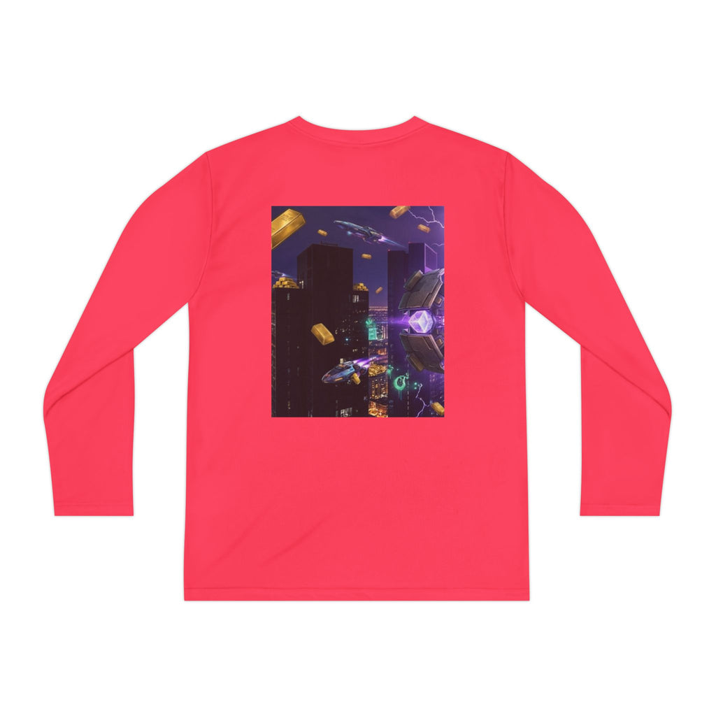 Youth Long Sleeve Tee – Colorful Night Cityscape Graphic Shirt
