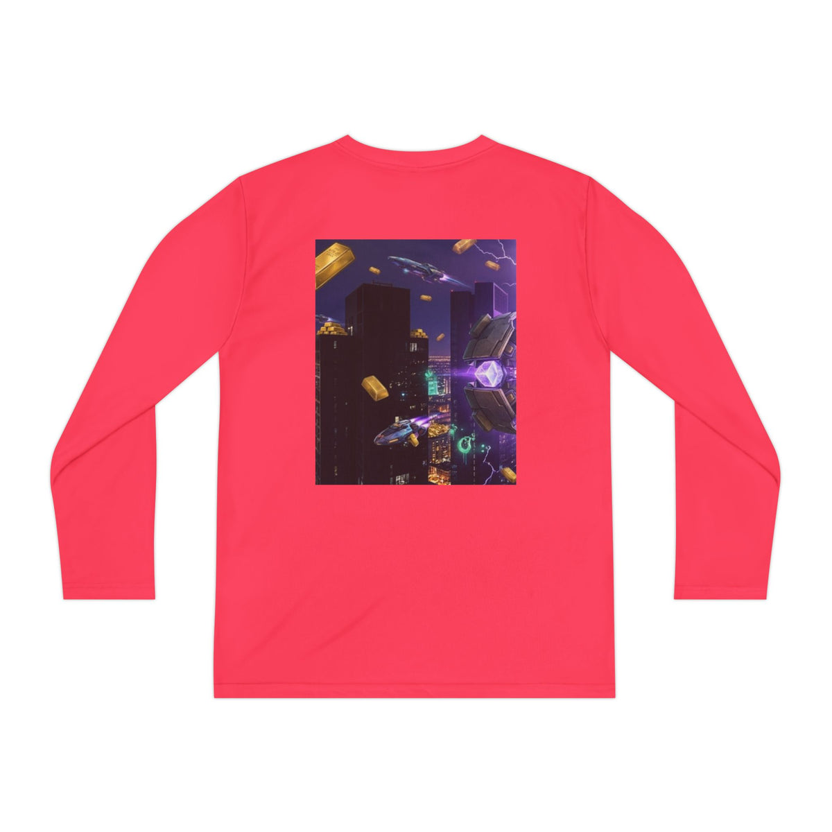 Youth Long Sleeve Tee – Colorful Night Cityscape Graphic Shirt