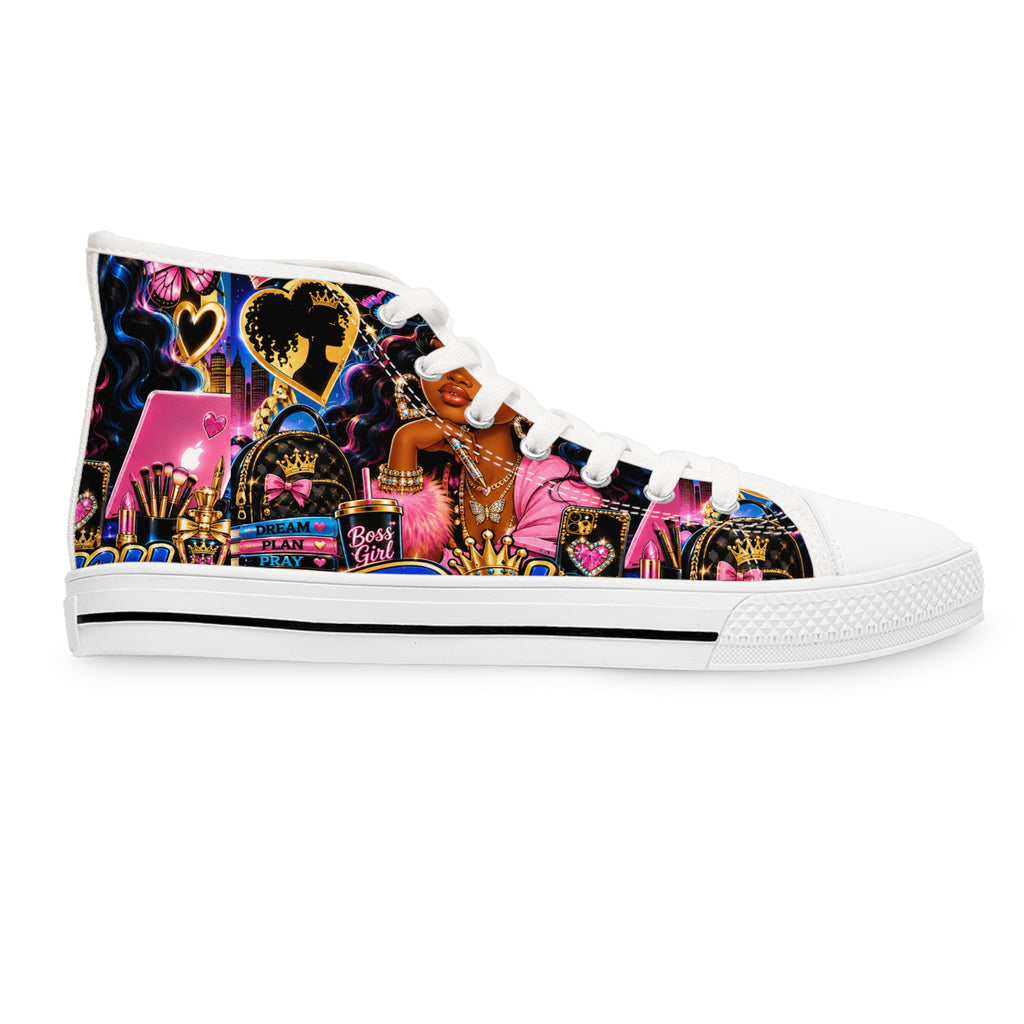 Women's High Top Sneakers – Colorful Urban Pop Art Collage Shoes