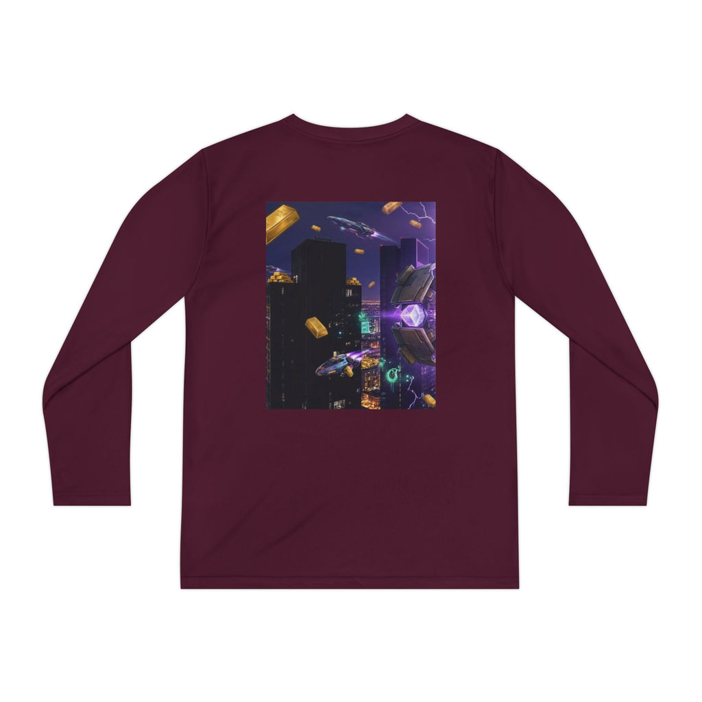 Youth Long Sleeve Tee – Colorful Night Cityscape Graphic Shirt