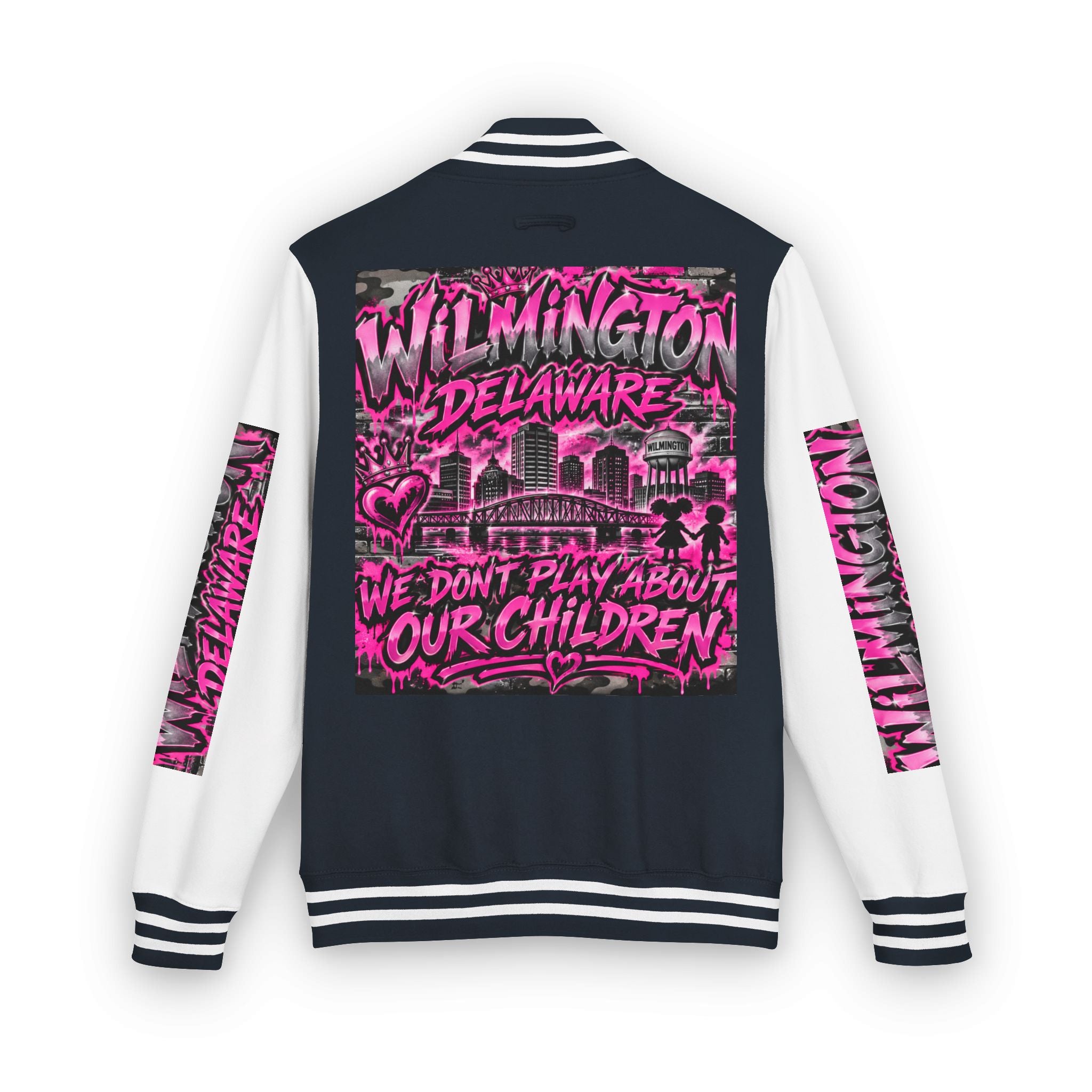 Wilmington Delaware Letterman Jacket — 'We Don't Play About Our Children' Varsity Coat