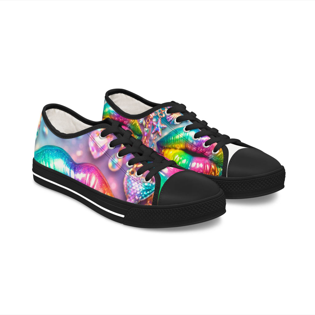 Low Top Sneakers — Colorful Rainbow Lip Print Women's Canvas Shoes