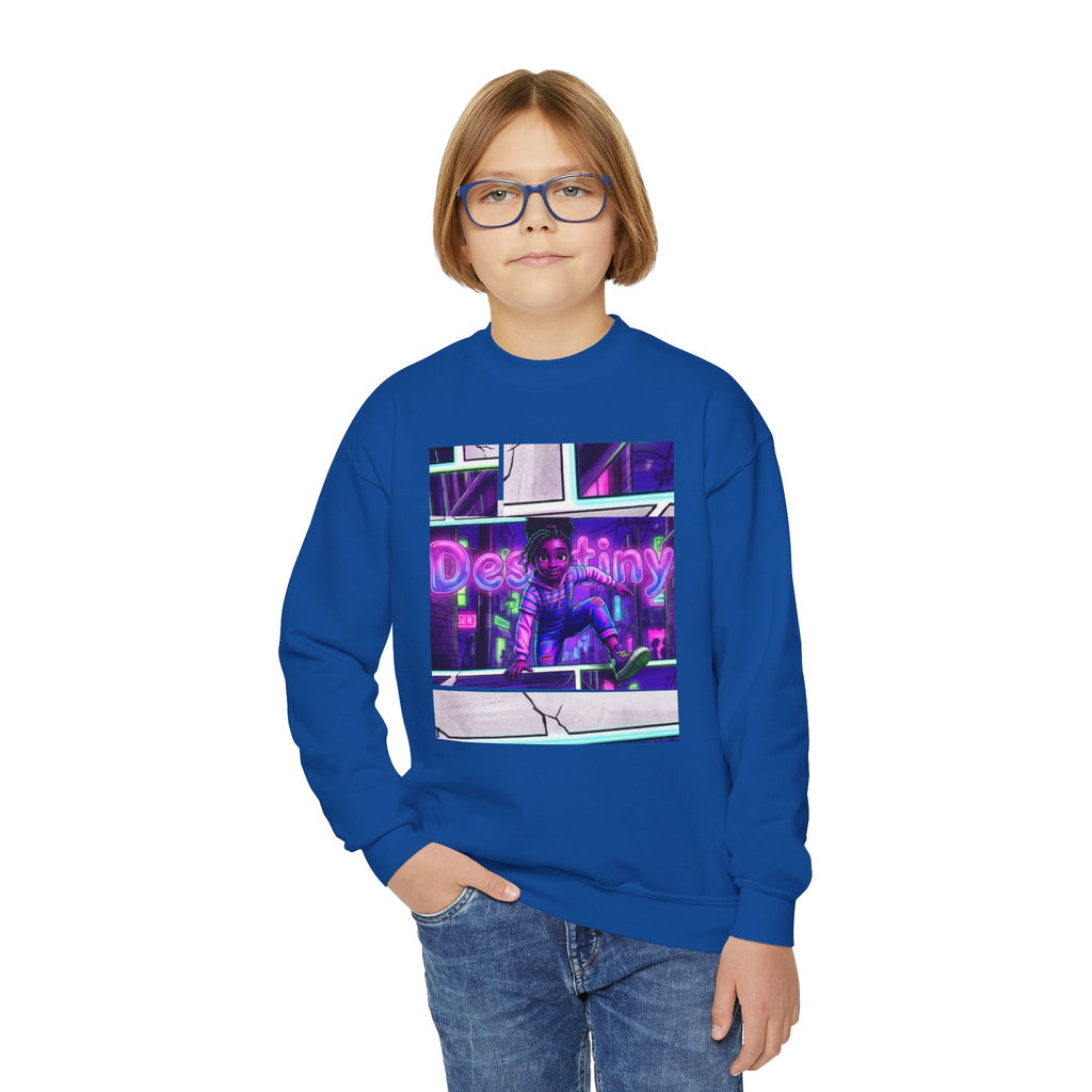 Youth “Destiny” Retro Neon Graphic Crewneck Sweatshirt