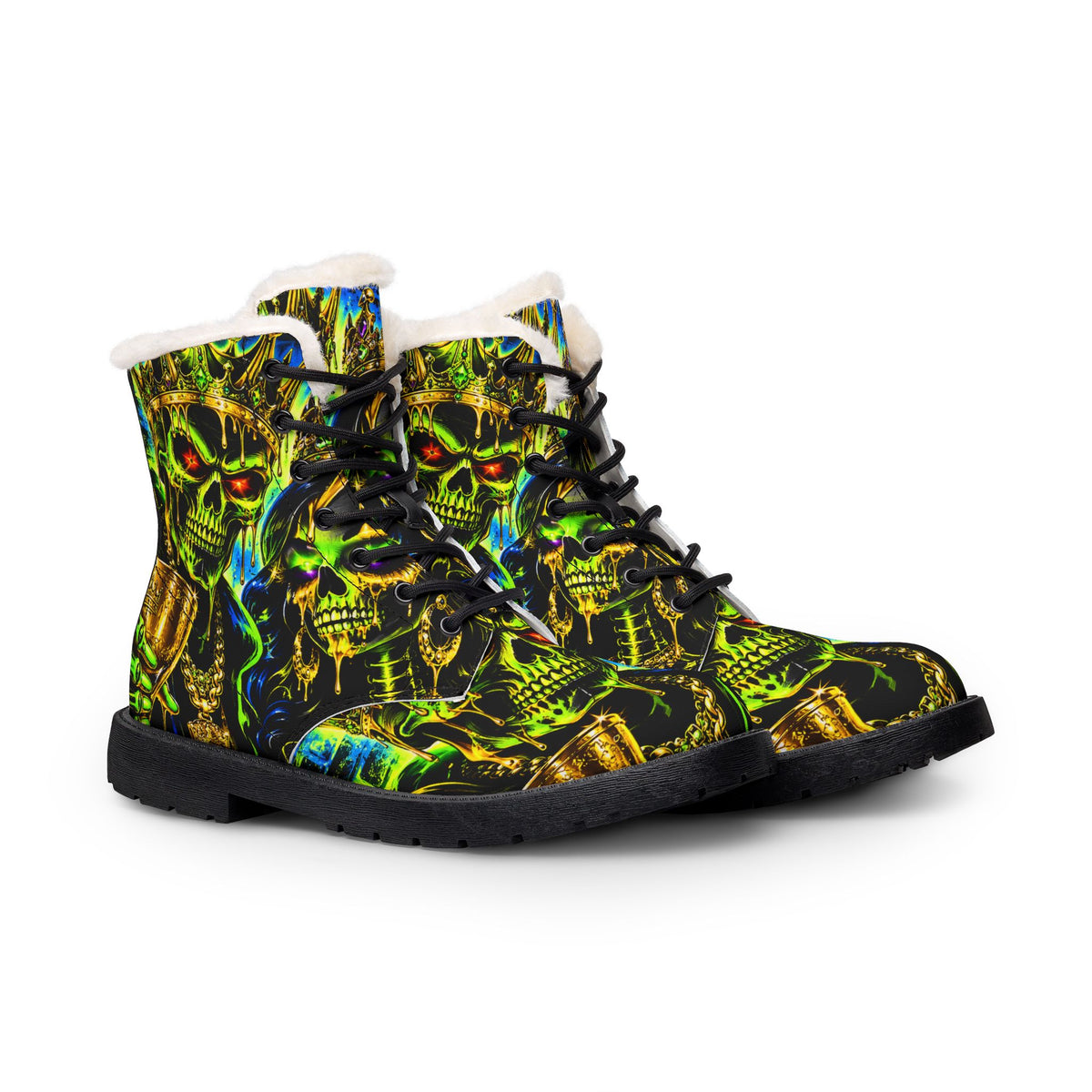 Women's Fur-Lined Skull Warrior Combat Boots