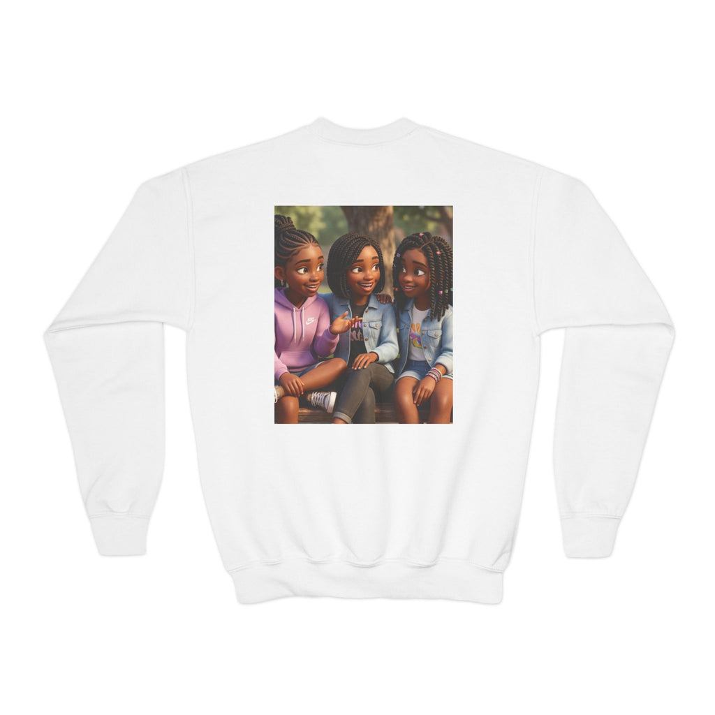 Youth Crewneck Sweatshirt Featuring Diverse Best Friends Illustration