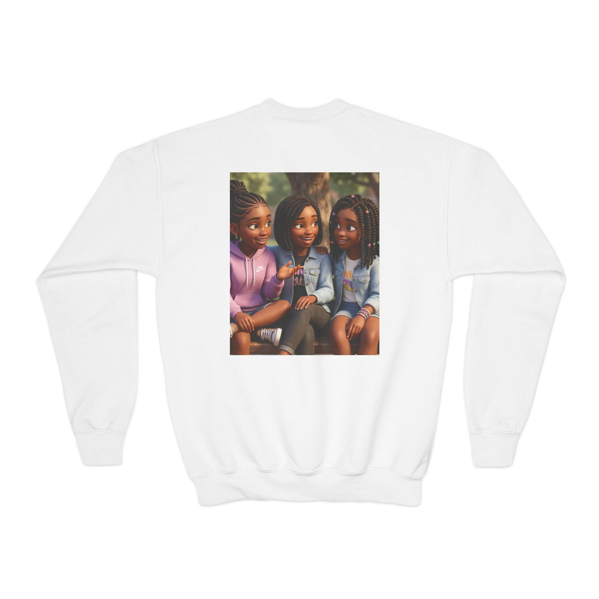 Youth Crewneck Sweatshirt Featuring Diverse Best Friends Illustration
