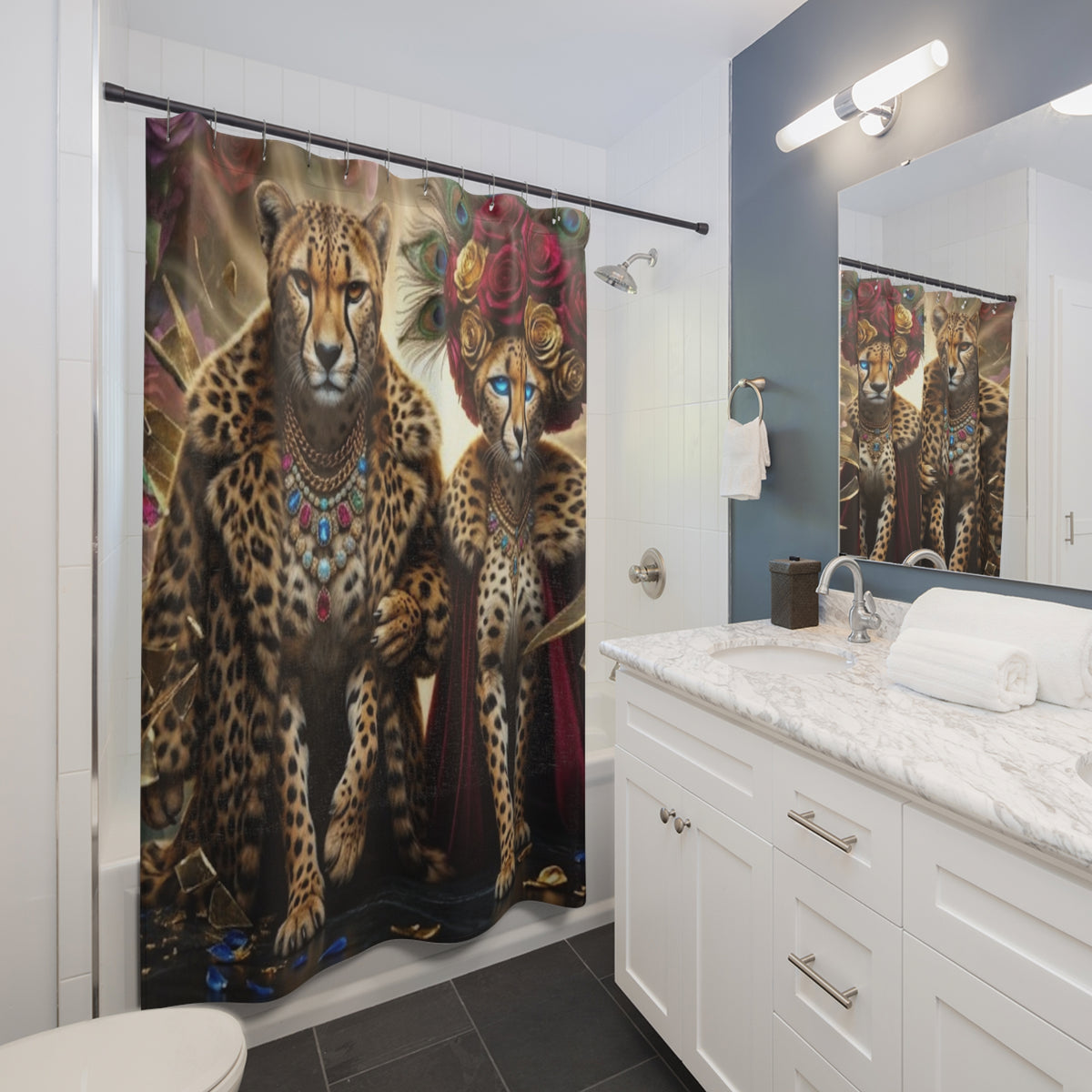 Majestic Leopard Couple Shower Curtain