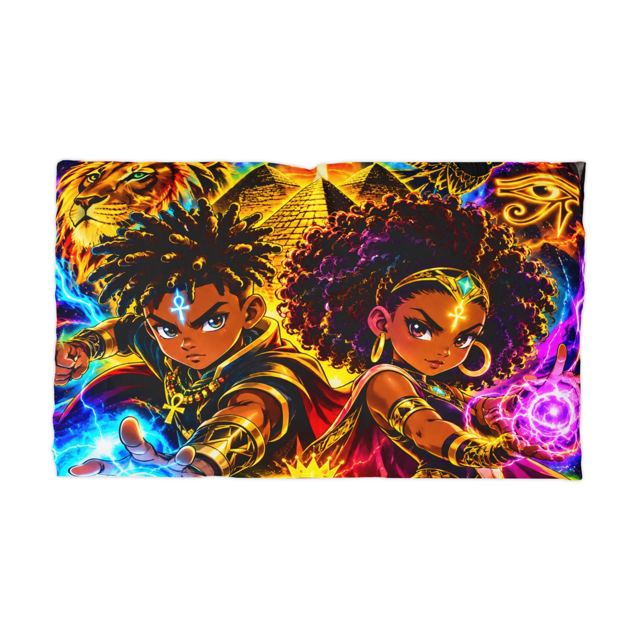 Afro-Fantasy Magic Pillowcase — Twin Young Sorcerers Microfiber Pillowcase