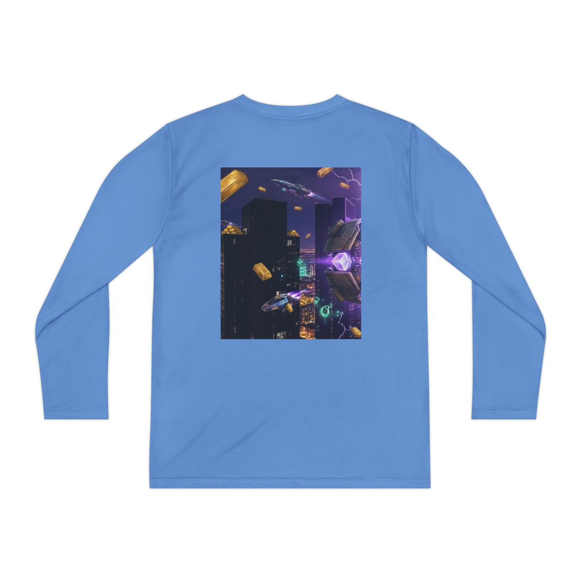 Youth Long Sleeve Tee – Colorful Night Cityscape Graphic Shirt
