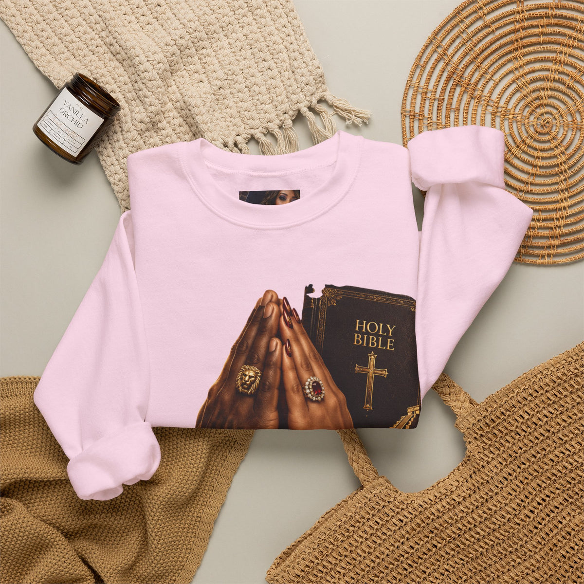 Holy Bible Praying Hands Religious Crewneck Sweatshirt